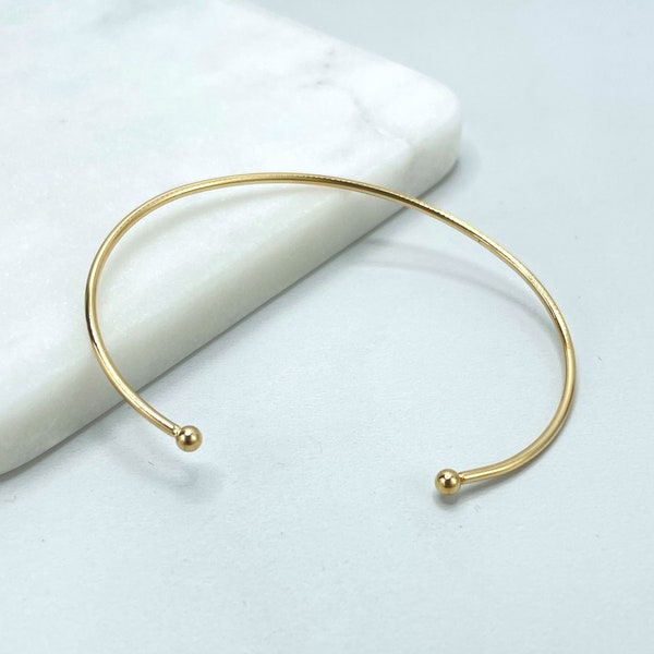 18k Gold Filled Thin Cuff Bracelet with Two Petite Balls, Minimalist Jewelry, Wholesale Jewelry Making Supplies