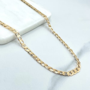 18k Gold Filled 5mm Polished Flat Curb Link Chain, Cuban Link Chain, 24 Inches Long, Unisex Jewel, Wholesale Jewelry Making Supplies