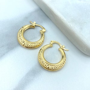 18k Gold Filled 24mm Texturized Hoop Huggie Earrings, Wholesale Jewelry Making Supplies
