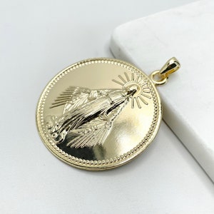La Milagrosa llena de oro de 18k, encantos colgantes de medalla redonda de la Virgen Milagrosa, joyería religiosa, suministros de fabricación de joyas al por mayor