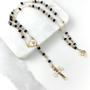 18k Gold Filled Black & Gold Beads, Heart Shape Angel Rosary Necklace, Religious Jewelry, Wholesale Jewelry Making Supplies