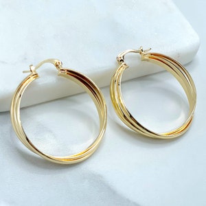 18k Gold Filled Rose Color Detail, 35mm Twisted, 8mm Thickness Hoop Earrings Wholesale Jewelry Making Supplies