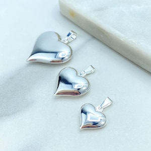 Silver Filled Puffy Heart Pendant, Shiny 3D Charm in 3 Sizes, Valentine Jewelry, Gift for Her, Minimalist Pendant, Wholesale Jewelry