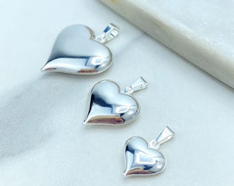 Srebrny wisiorek w kształcie serca, błyszczący, trójwymiarowy charms w 3 rozmiarach, minimalistyczna biżuteria hurtowa