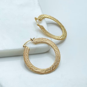 18k Gold Filled 33mm or 39mm Textured Hoops 5mm Thickness, Handmade Earrings Wholesale Jewelry Making Supplies