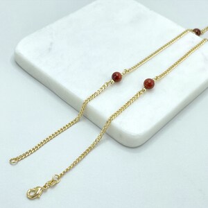 18k Gold Filled Brown Aventurine Bead Necklace Curb Link Chain Wholesale Jewelry Making Supplies