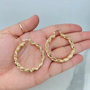18k Gold Filled 42mm Twisted Texturized Hoop Earrings, 5mm Thickness Hoop Earrings, Wholesale Jewelry Making Supplies