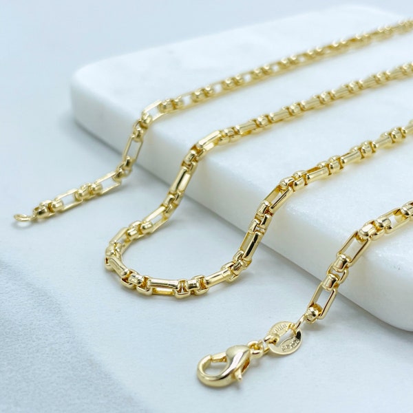 18k Gold Filled 3mm Box Chain Figaro Link Chain or Bracelet, Buy as a Set or Separate, Wholesale and Jewelry Supplies