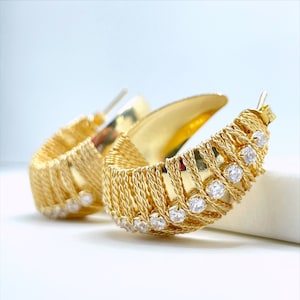 18k Gold Filled with Cubic Zirconia, 32mm C-Hoop Earrings, 15mm Thickness, Wholesale Jewelry Making Supplies