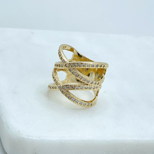 18k Gold Filled with Micro Cubic Zirconia Delicate Hollow Chunky Stackable Wrap Ring Wholesale Jewelry Supplies