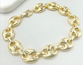 Bracciale a catena a maglie stile marinaio gonfio riempito in oro 18k da 12 mm, artiglio di aragosta, 7 pollici di lunghezza, forniture all'ingrosso per la creazione di gioielli