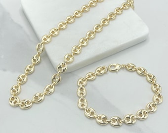 18k Gold Filled 12mm Puffy Mariner Style Link Chain, Necklace OR Bracelet, Buy as a Set or Separate, Wholesale Jewelry Making Supplies