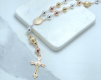 Chaîne de perles remplie d'or 18 carats Perles trois tons La Milagrosa, Collier chapelet vierge miraculeuse, Bijoux religieux, Fournitures de bijoux en gros