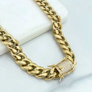 14k Gold Filled Miami Cuban Link 12mm Unisex Chain, Featuring Micro Pave Cubic Zirconia Double Safe Box Lock Clasp Wholesale