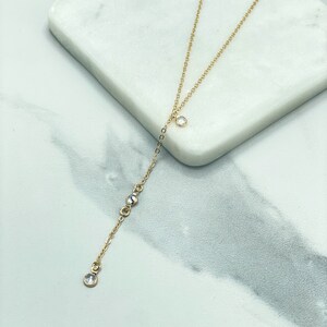 18k Gold Filled 1mm Rolo Chain with Clear Cubic Zirconia Detail and Long Drop Necklace, Wholesale Jewelry Making Supplies