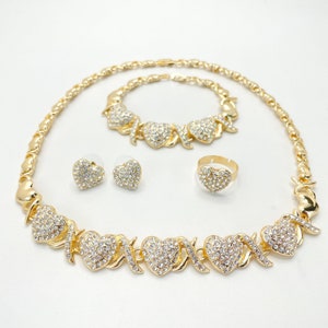 18k Gold Filled Cubic Zirconia XoXo Hug and Kisses Shape, Necklace, Bracelet, Earrings & Ring Set, 04 Pieces Wholesale Jewelry Supplies