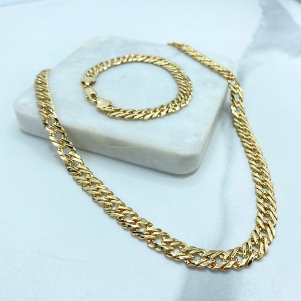 14k Gold Filled Polished 8mm Double Layered Cuban Link Chain Flat Necklace or Bracelet or Anklet, Lobster Claw, Wholesale Jewelry