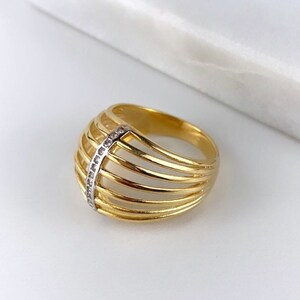 18k Gold Filled Hollow Dome Ring Featuring Cubic Zirconia Detail Availiable Gold or Silver Wholesale Jewelry Supplies