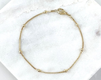 18k Gold Filled 1mm Bead Chain Satellite Chain Bracelet For Wholesale and Jewelry Supplies, Making Supplies