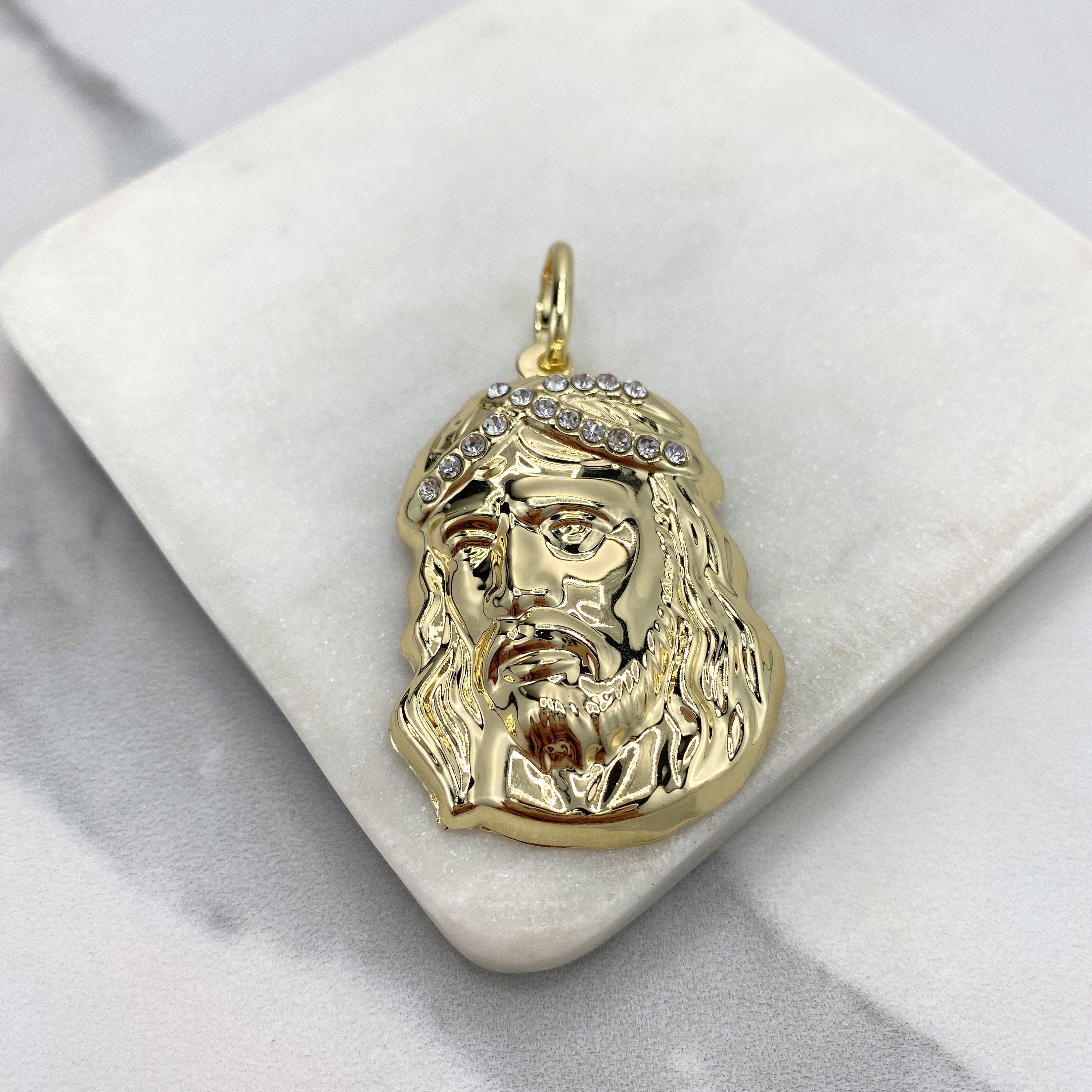 キリストの顔 メタルペンダント 18K ゴールドフィルド 3D パフ イエス キリスト フェイス ペンダント