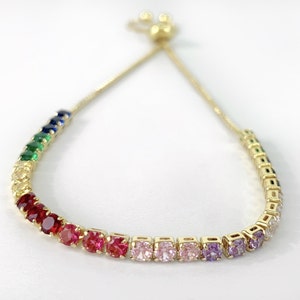 18k Gold Filled Cubic Zirconia Rainbow Tenis Bracelet Featuring Slide Clasp Closure For Wholesale and Jewelry Supplies