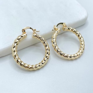 18k Gold Filled 30mm Textured Hoops  Earrings, 4mm Thickness, Wholesale Jewelry Making Supplies
