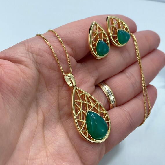 Orecchini A Goccia Ipoallergenici Con Collana - Set Gioielli Donna, Oro 18K Look, Regalo Elegante - Foto 3