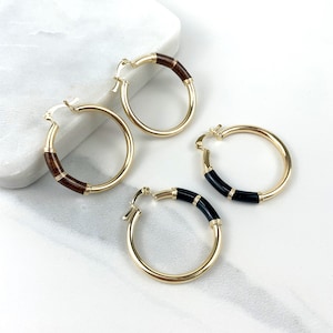 18k Gold Filled, Red or Browner Black Resin Painted Hoop Earrings Wholesale Jewelry Making Supplies