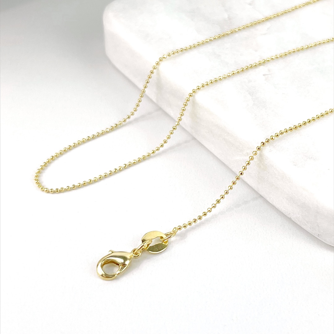 18k Gold Filled 1mm Thickness Bead Ball Link Chain, Dainty Necklace for