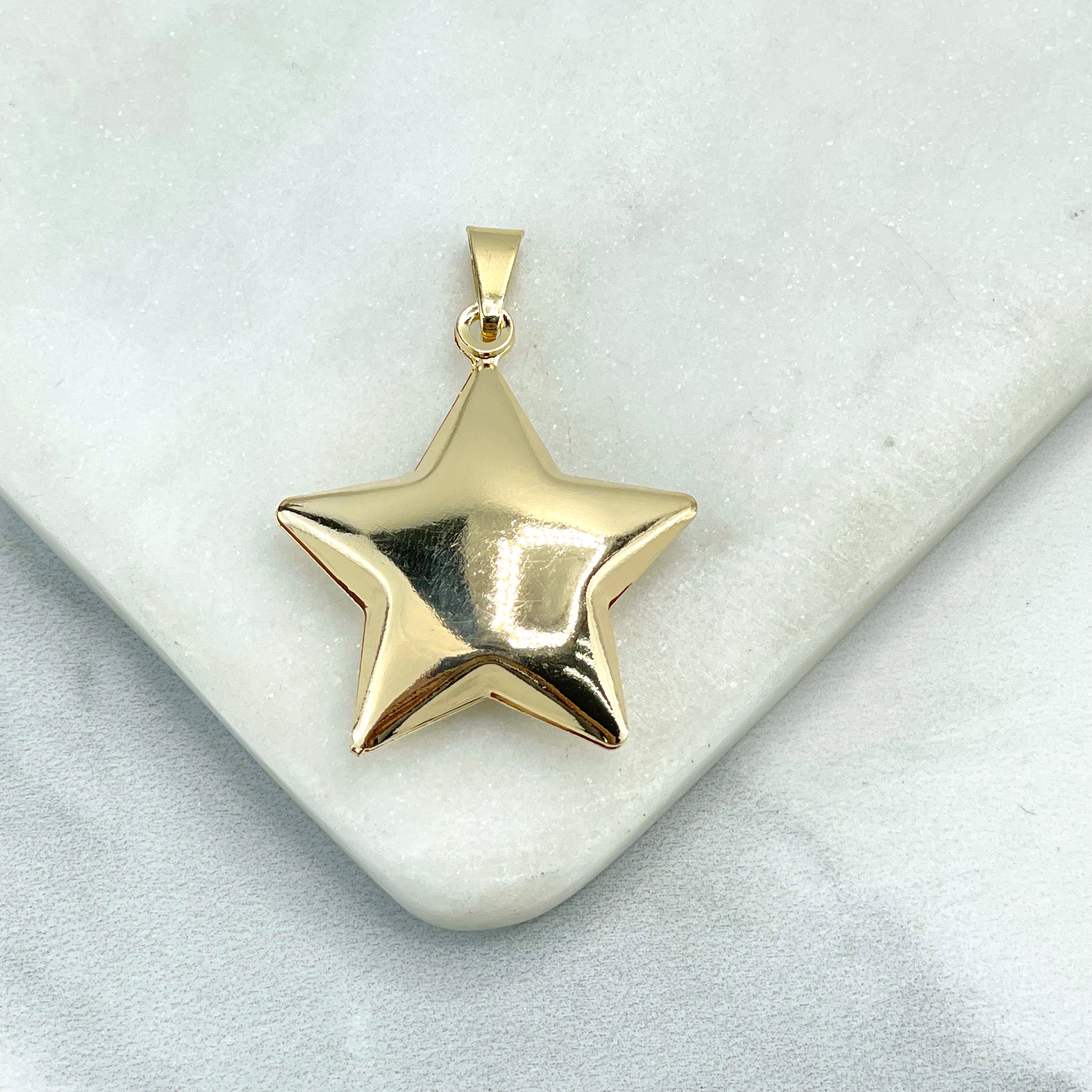 Puffed Stars 18k Gold Filled 3D Puffed Star Pendant Charm Gold or Three Tones , Star ...