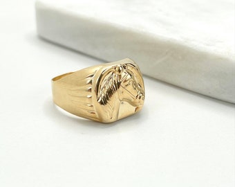 18k Gold Filled Raised Horse Ring, Head Horse Head Ring, Men's Ring, Wholesale Jewelry Making Supplies