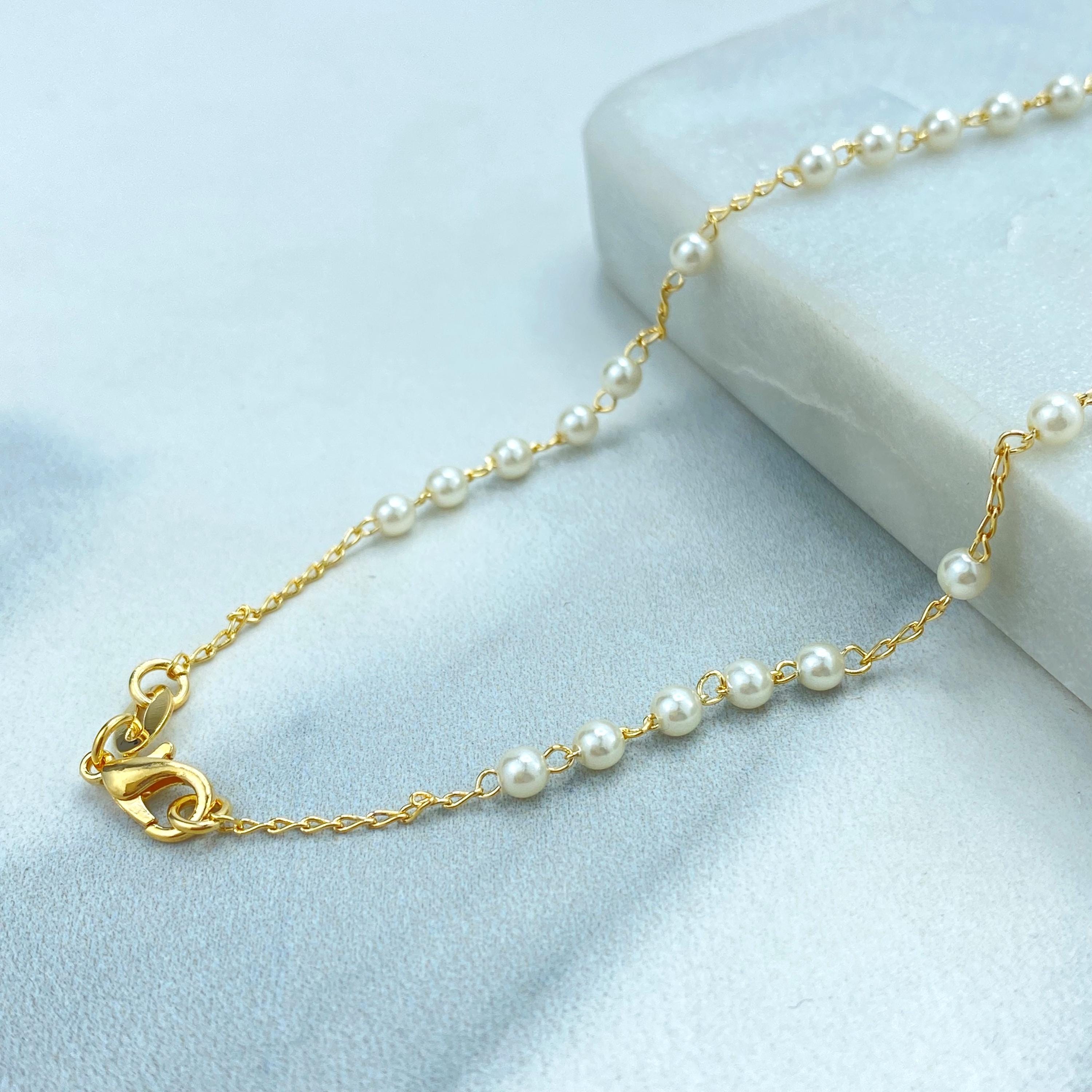 Rosenkranz aus 18 Karat Gold gefüllten Perlen mit La Milagrosa-Anhänger, Rosenkranz aus künstlichen Perlen mit der wundersamen Jungfrau, Großhandelsschmuck