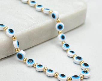 18K Gold Plated Evil Eye Necklace, Adjustable Beaded Talisman for Women