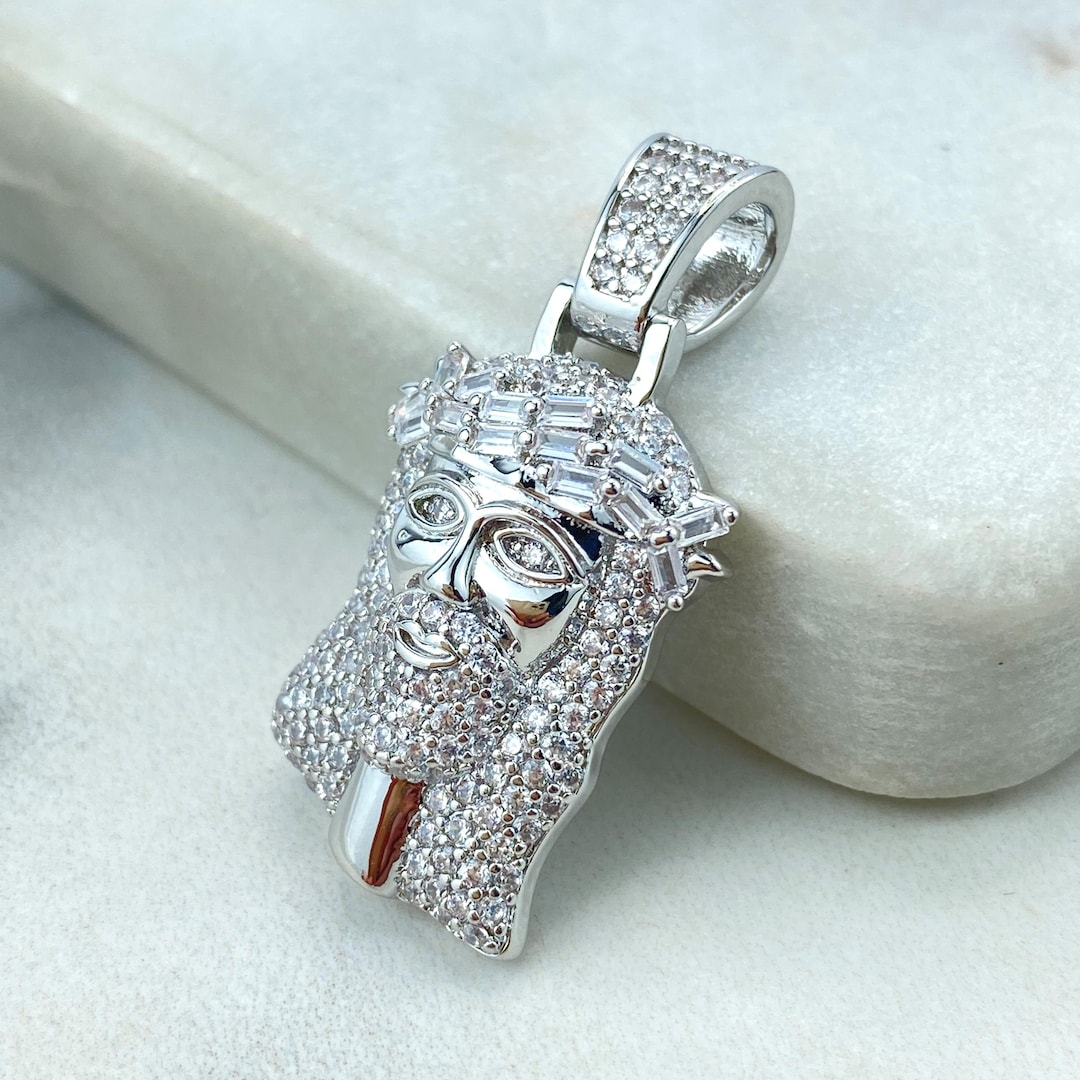 Silver Filled Jesus Christ Face Shape Pendant With Micro Cubic Zirconia ...