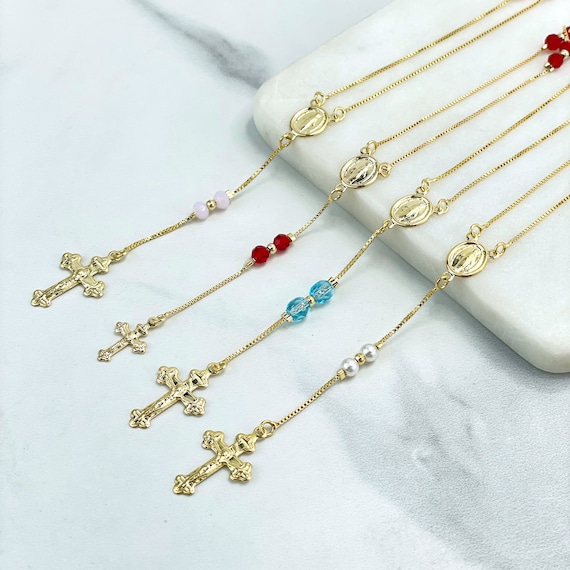 Necklace Rosary Beads Supplies 18k Gold Filled Virgen Milagrosa