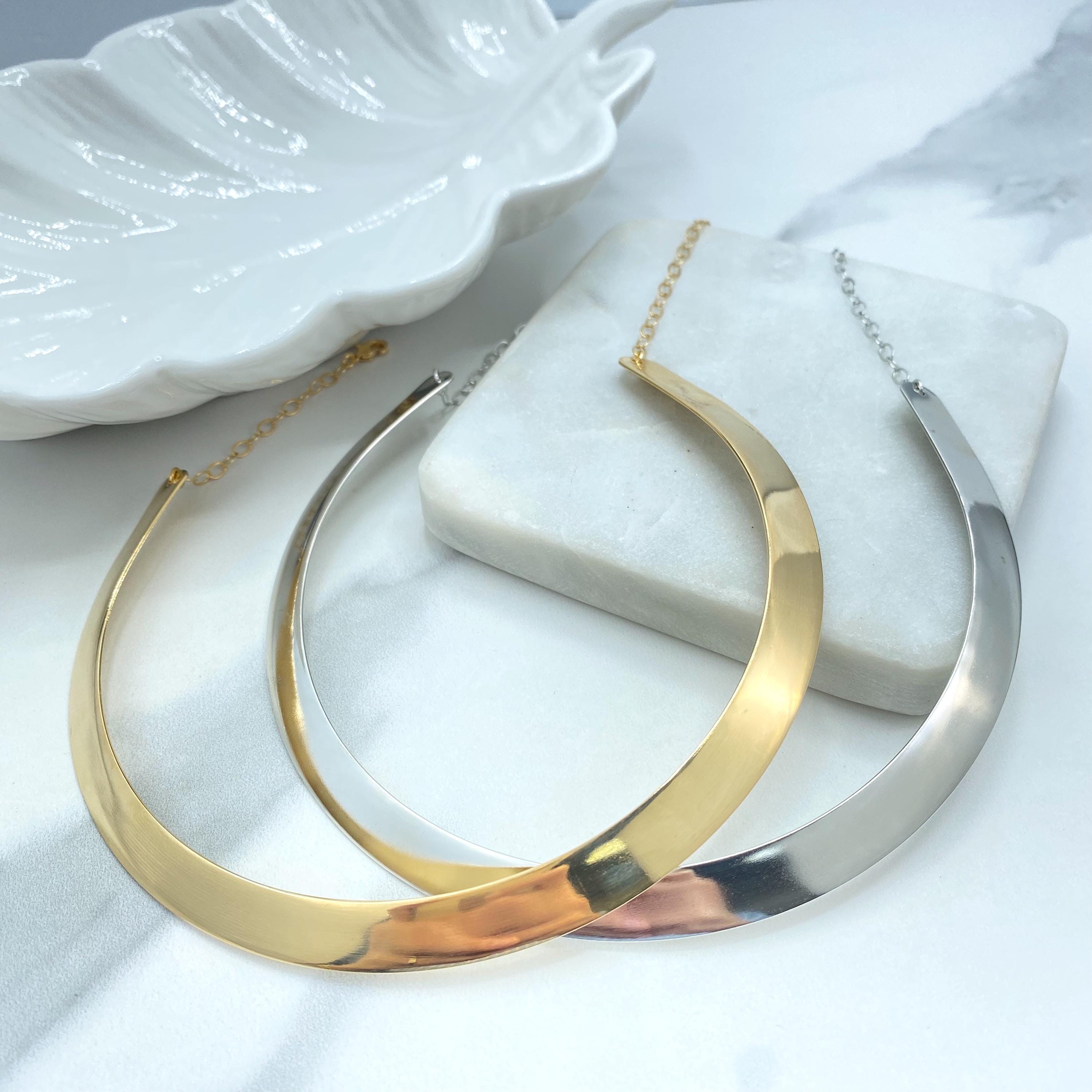 Minimalist vintage Gold Metal necklace collar choker structured 18k Gold Plated Stainless Steel Choker Necklace ... From  main image 2