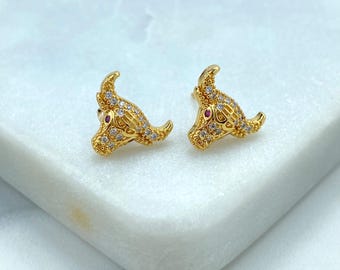Boucles d'oreilles petites têtes de taureau remplies d'or 18 carats avec zircones cubiques, petites boucles d'oreilles signe du zodiaque taureau avec zircones cubiques, bijoux en gros