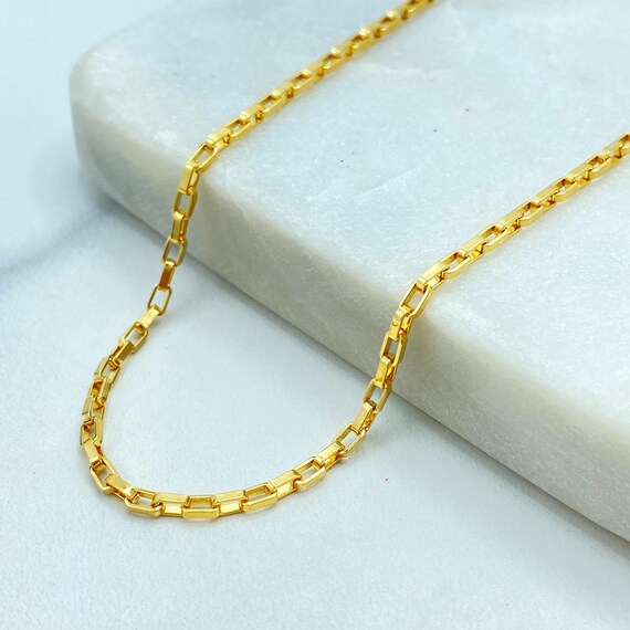 18k Gold Filled Paperclip Chain Necklace, Dainty Rectangular Link