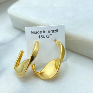 18k Gold Filled Lightweight C-Hoop Earrings, Irregular Modern Minimalist Hoops, Wholesale Jewelry
