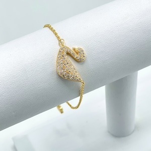 18k Gold Filled 1mm Rolo Chain with Clear Micro Pave Cubic Zirconia Swan Charm Bracelet, Wholesale Jewelry Making Supplies