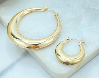 18K Gold Filled Puffy Hoop Earrings, High Polish Clicker Hoops
