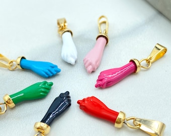 18k Gold Filled Colored Enamel Figa Hand Charms in White, Green, Sky Blue, Royal Blue, Pink, Red or Gray, Wholesale Jewelry Making Supplies