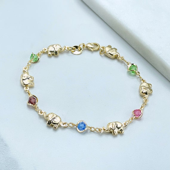 18k Gold Filled Elephants Colorful Stones Bracelet Wholesale
