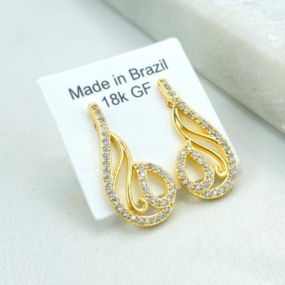 18k Gold Filled Tear Shape Earrings With Micro Cubic Zirconia
