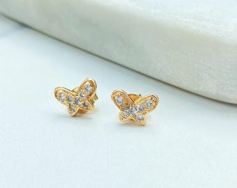 18K Gold Filled CZ Butterfly Stud Earrings, Dainty Jewelry