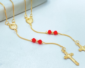 18K Gold Filled Rosary Necklace, La Milagrosa with Crucifix