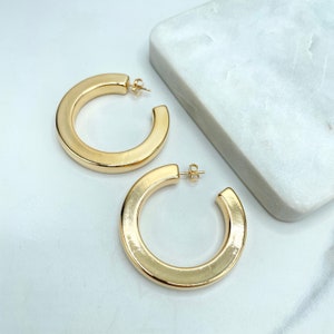 18k Gold Filled Squared C-Hoop Earrings 46mm 7mm, Flat Hoop Earrings, Wholesale Jewelry