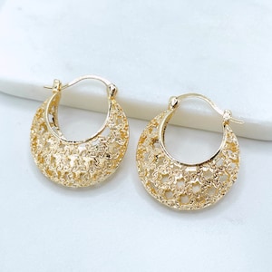 18k Gold Filled  29mm Texturized Cutout Basket Design Earrings, 11mm Thickness, Wholesale Jewelry Making Supplies