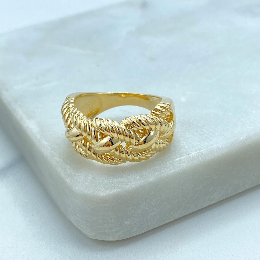 18k Gold Filled Rope Texture Ring, Wide Braided Band Ring, Chunky ...