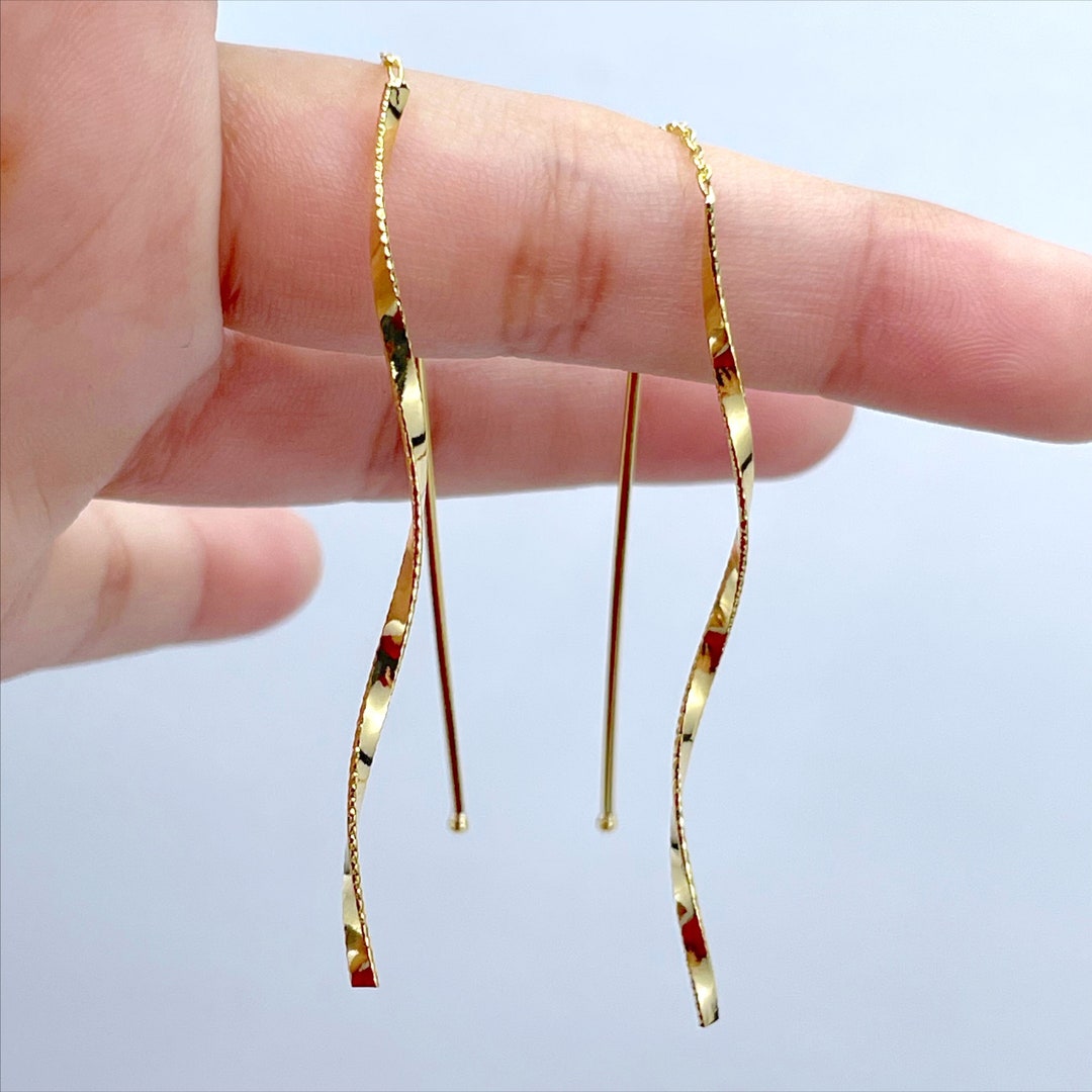18k Gold Filled Twisted Waves, Threader Drop Earrings, Wholesale ...